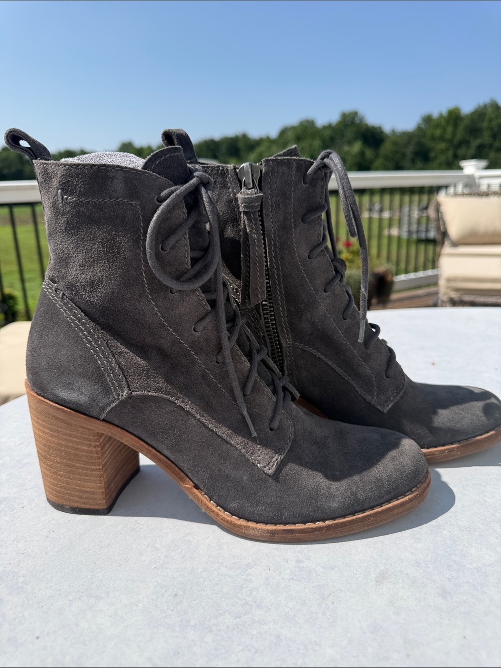 Dolce Vita Gray Suede Lace-Up Block Heel Ankle Boots